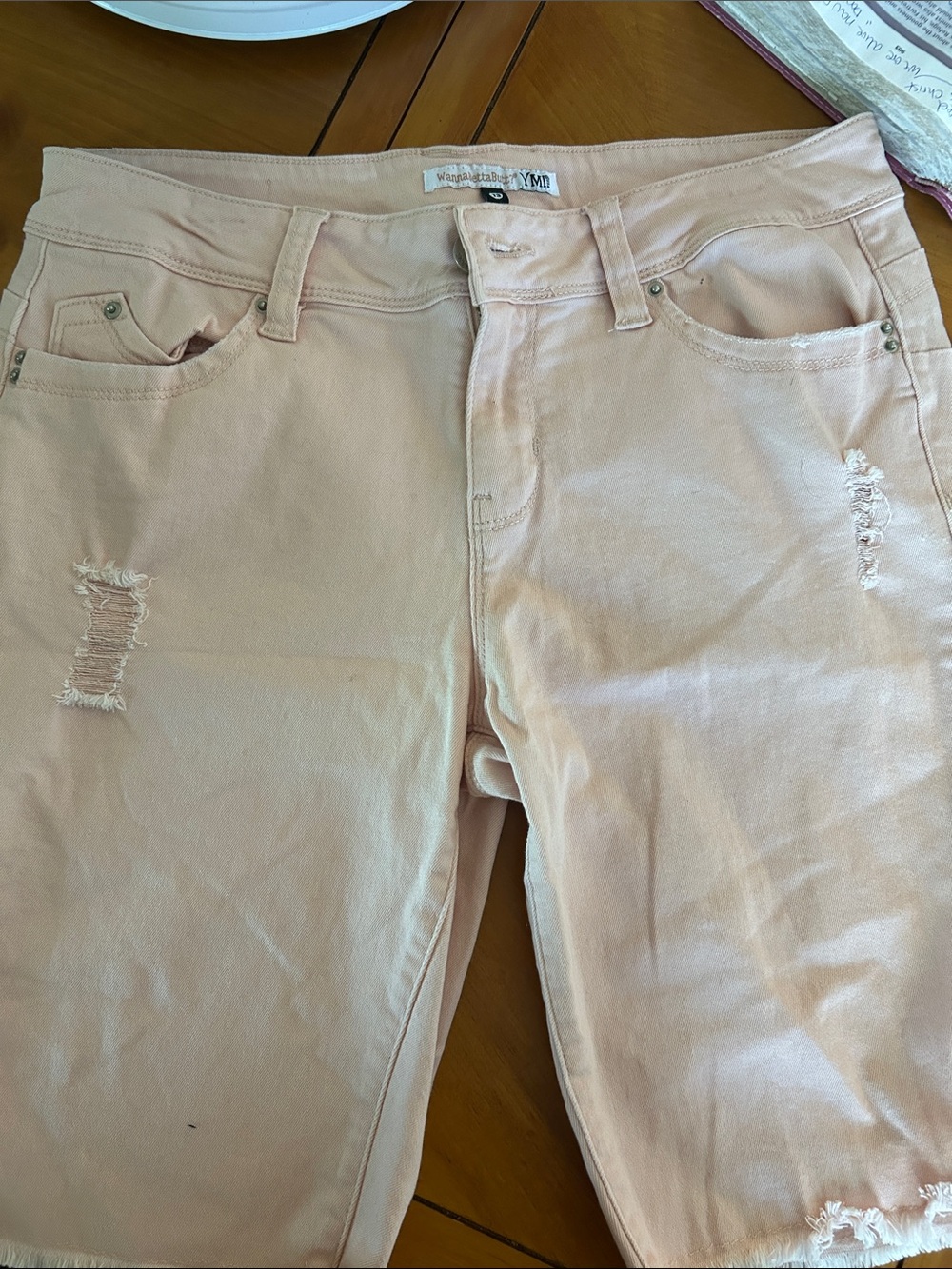 YMI Blush Pink Distressed Boyfriend Jeans size 13